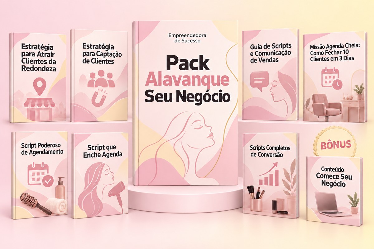 Capa do Pack Alavanque Seu Negócio com os 7 materiais digitais e o bônus Conteúdo Comece Seu Negócio